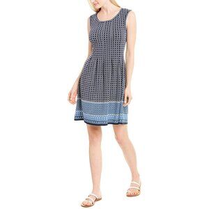 MAX STUDIO Women's Blue Geometric Sleeveless Pleated Fit & Flare Dress Sz L